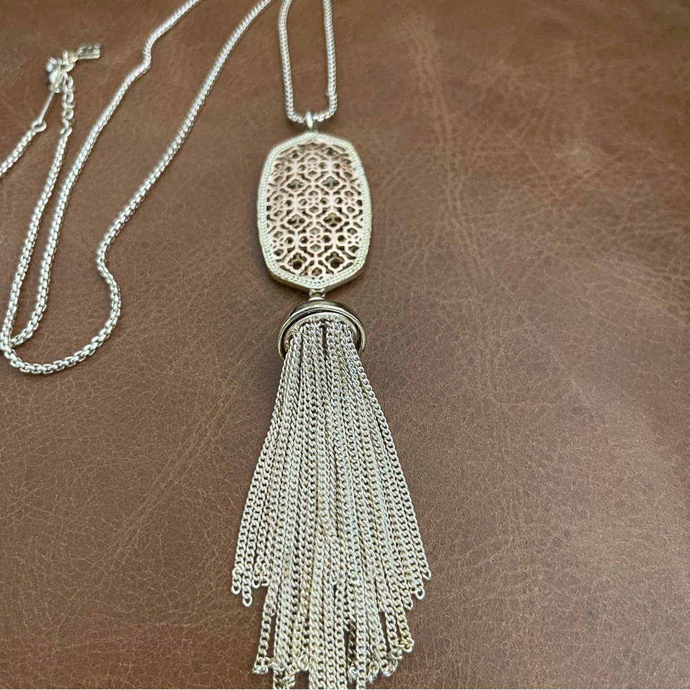 Kendra Scott Rayne Gold and Rose Gold Filigree Tassel Necklace